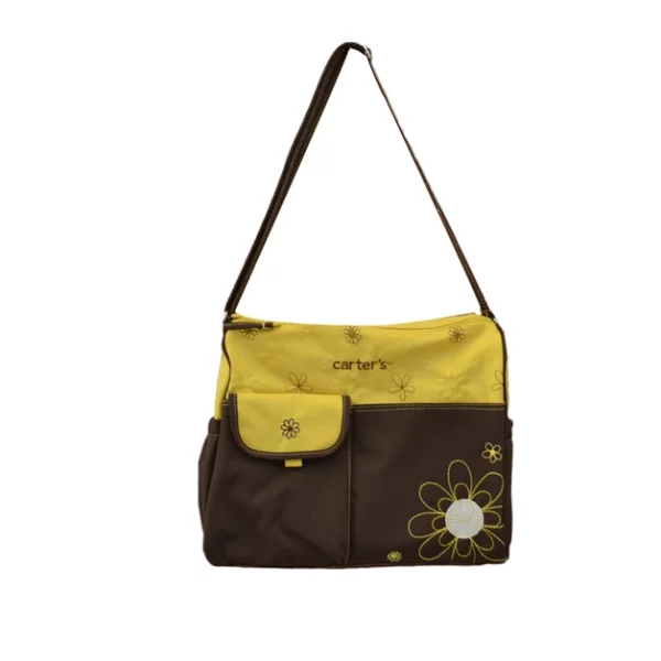 flower embroidery yellow shoulder diaper bags