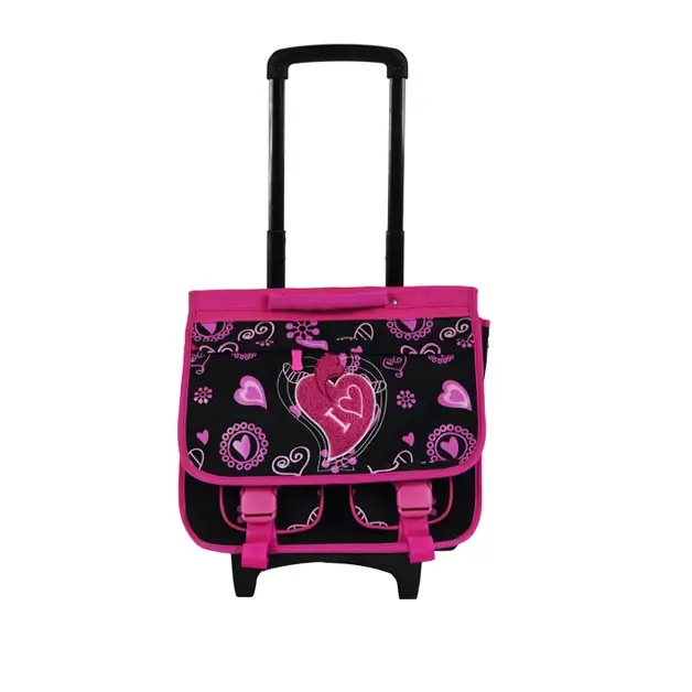 heart embroidery schoolgirl trolley school bags