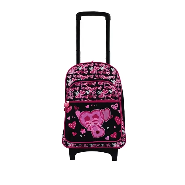 heart print school girl trolley school backpacks