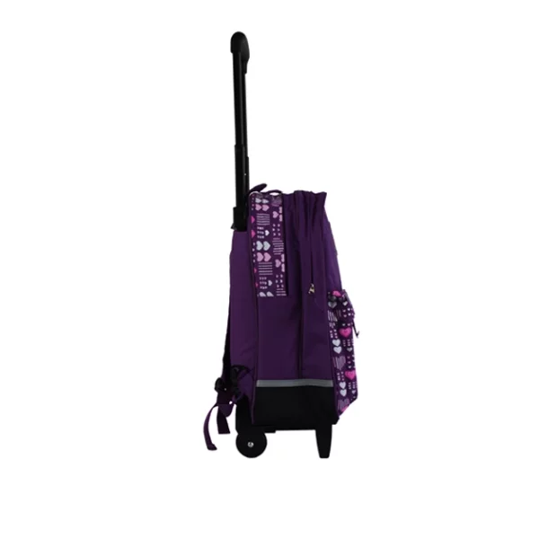 purple trolley school backpack on wheels