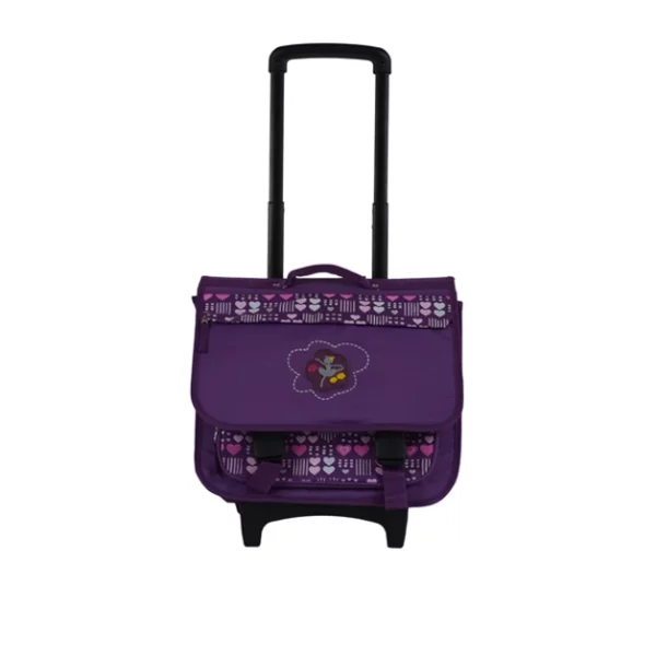 purple trolley school bag on wheels