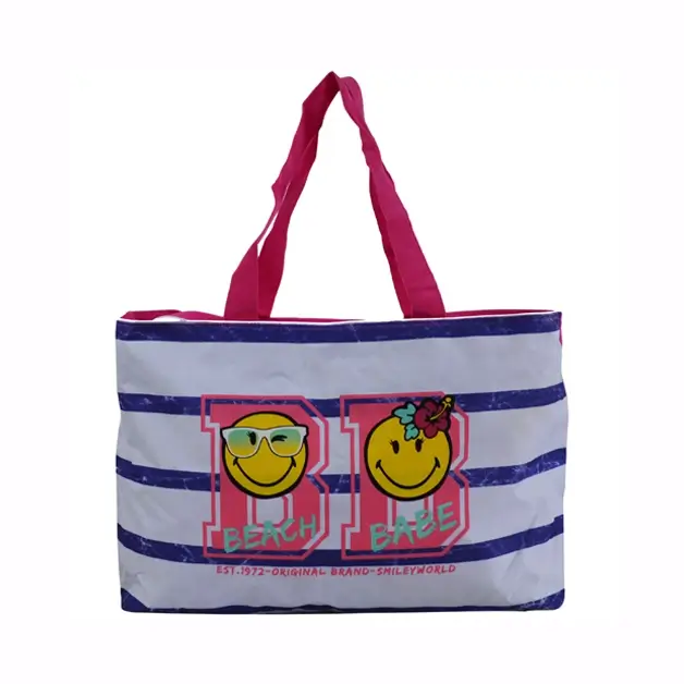 strap and emoji print beach bags