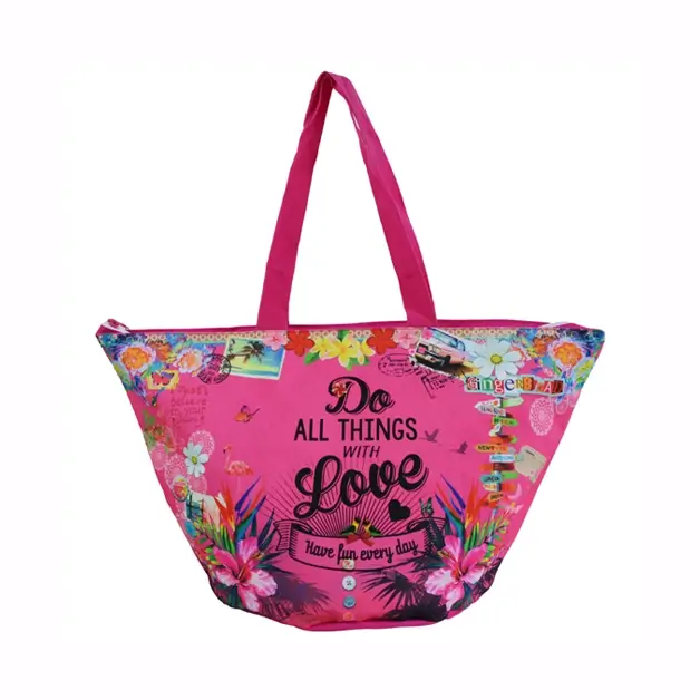 round bottom pink flower beach bags