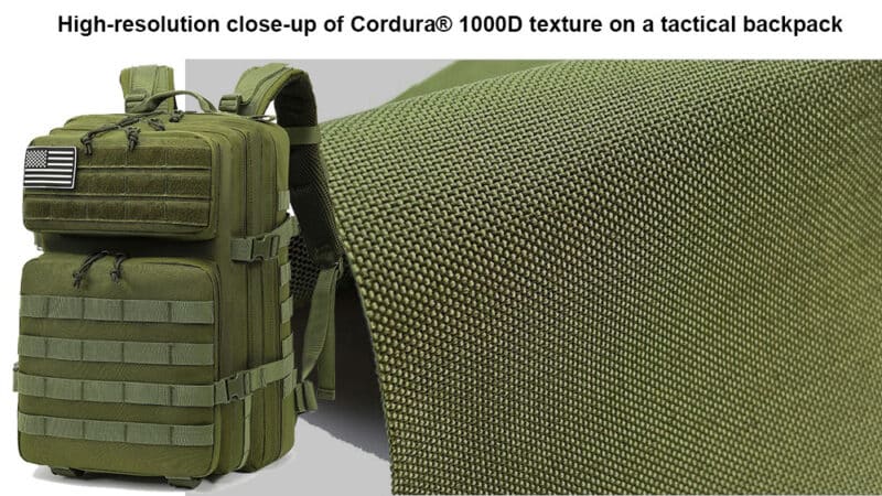 high resolution close up of cordura® 1000d texture on a tactical backpack