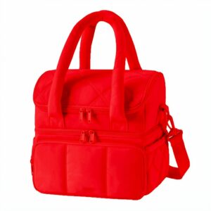 Quilted Insulated Puffer Lunch Bag Neon Red